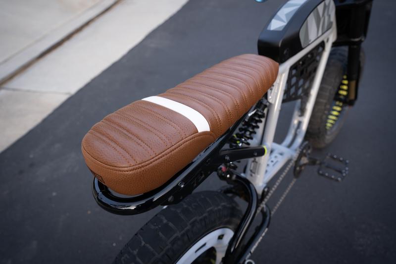 Kanebilt Brown Leather Memory Foam Seat w/ White Accent Stripe For Super73
