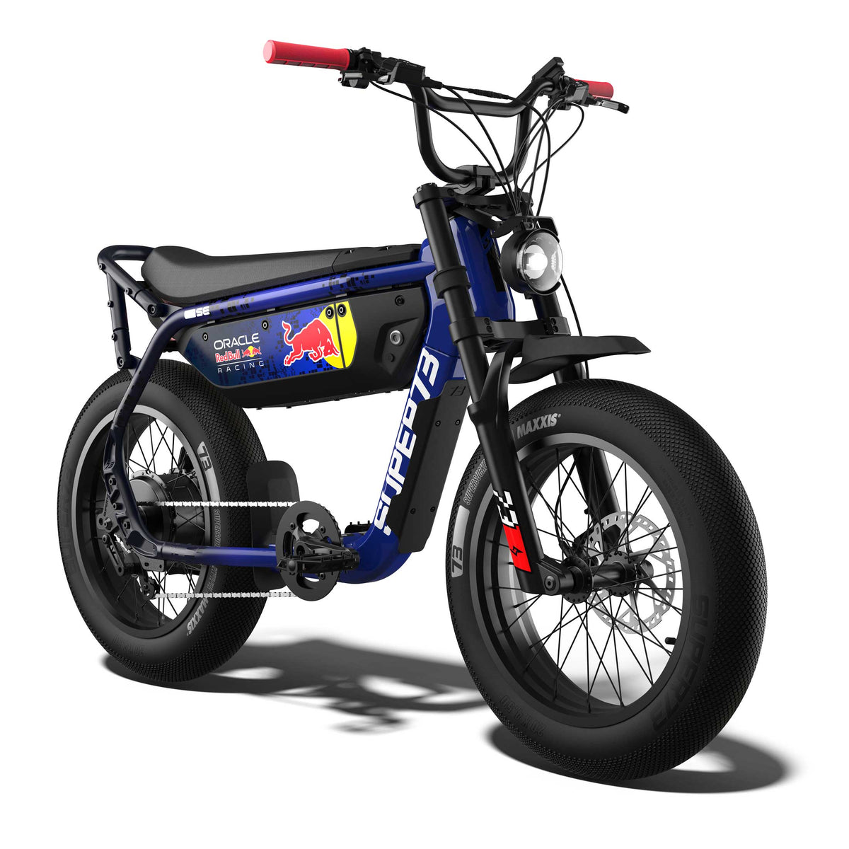 Front view of the Oracle Red Bull Racing M1D SE ebike in Nightfall Blue