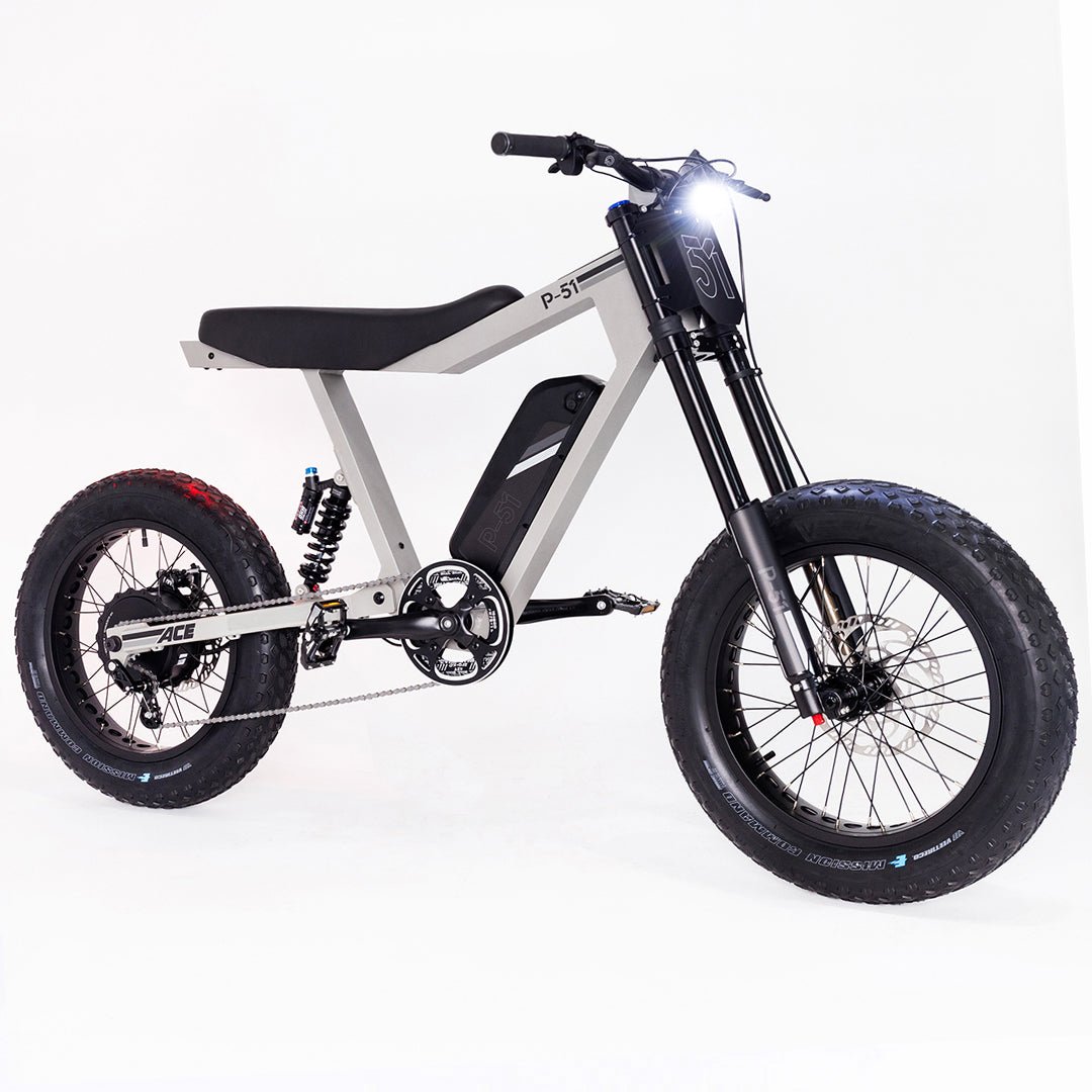 P-51 Ace electric bike in Desert Silver on white
