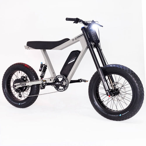 P-51 Ace electric bike in Desert Silver on white